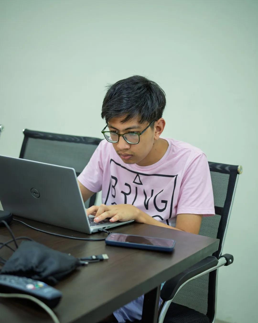 A student focused on an exercise