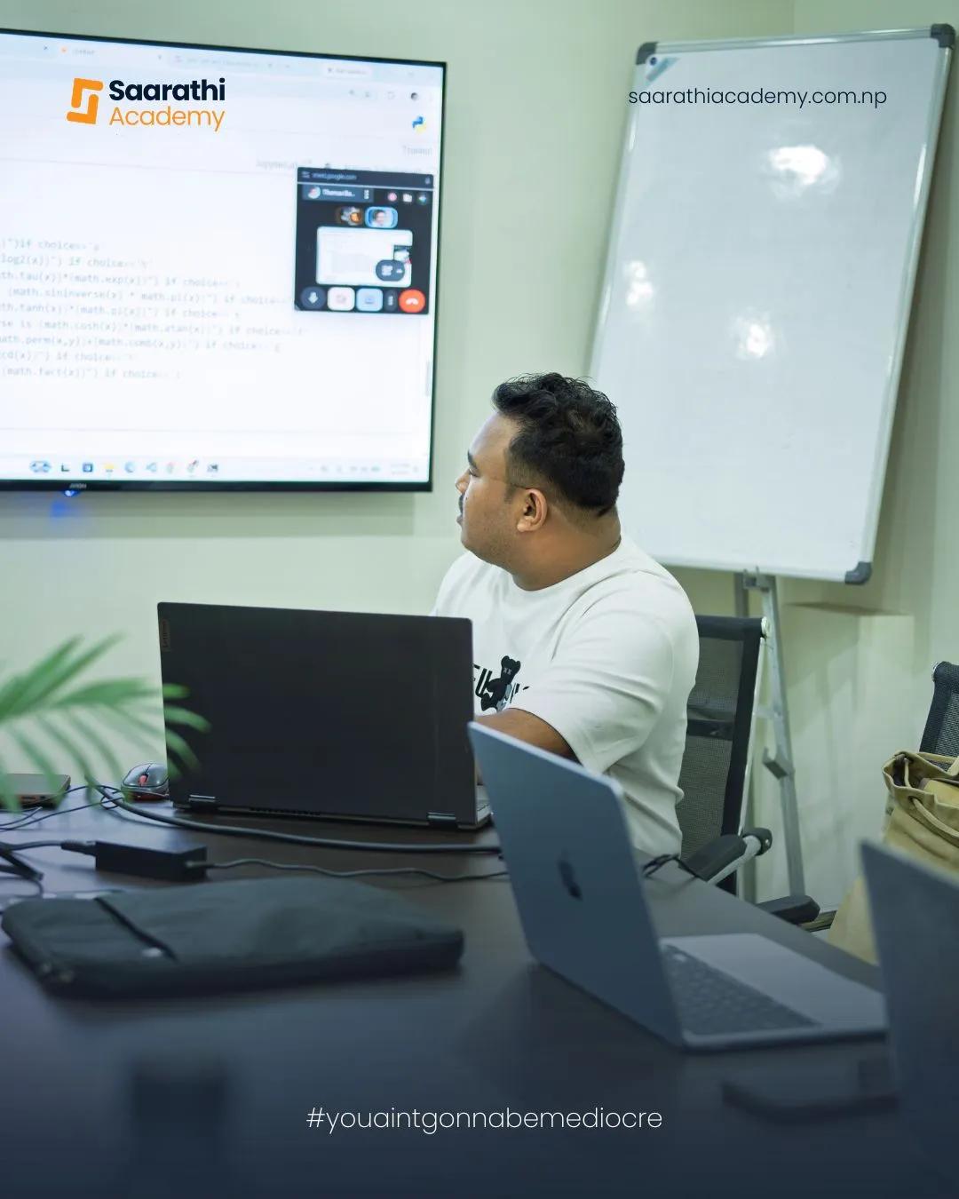 Instructor teaching at the screen