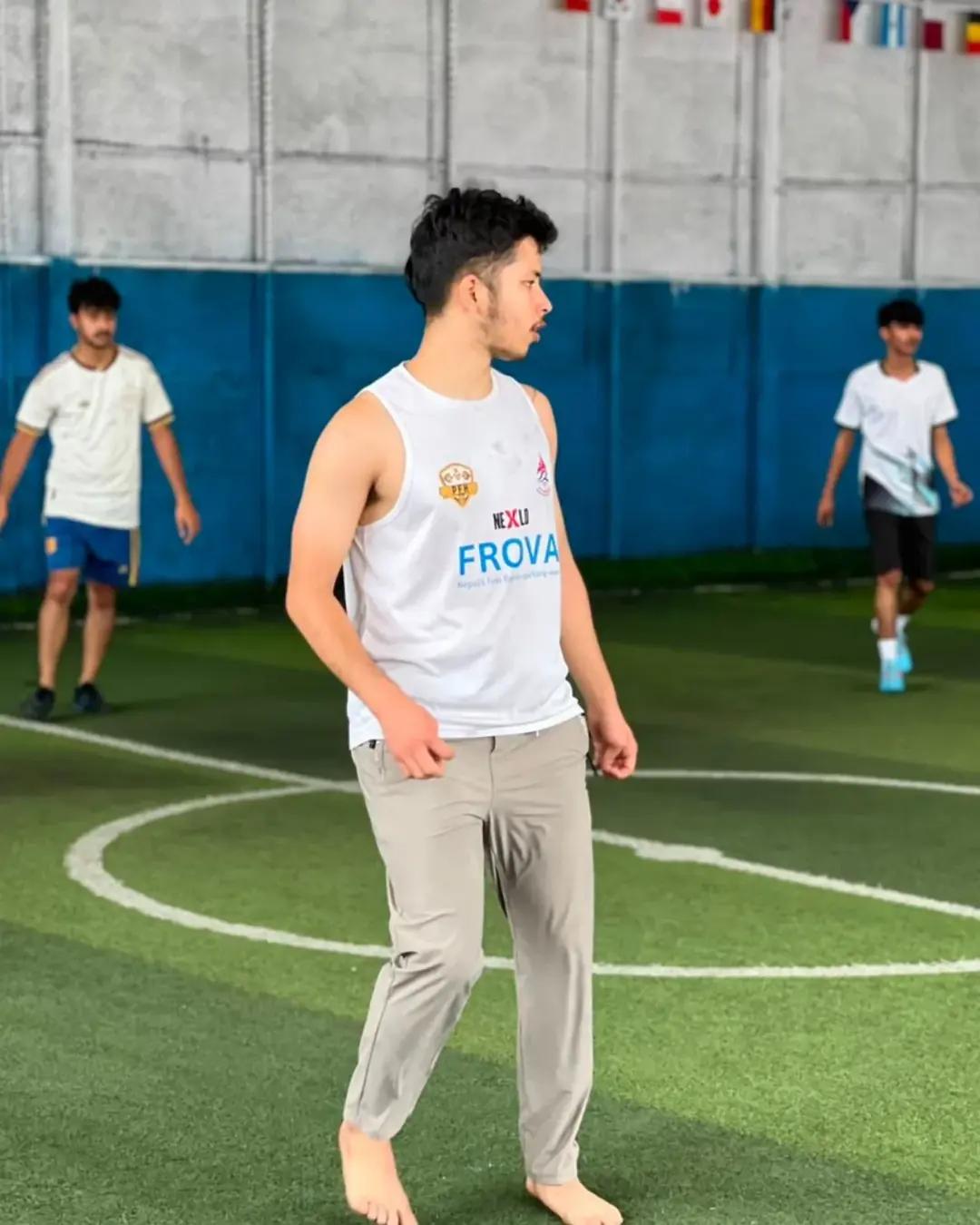 A student between plays on the court