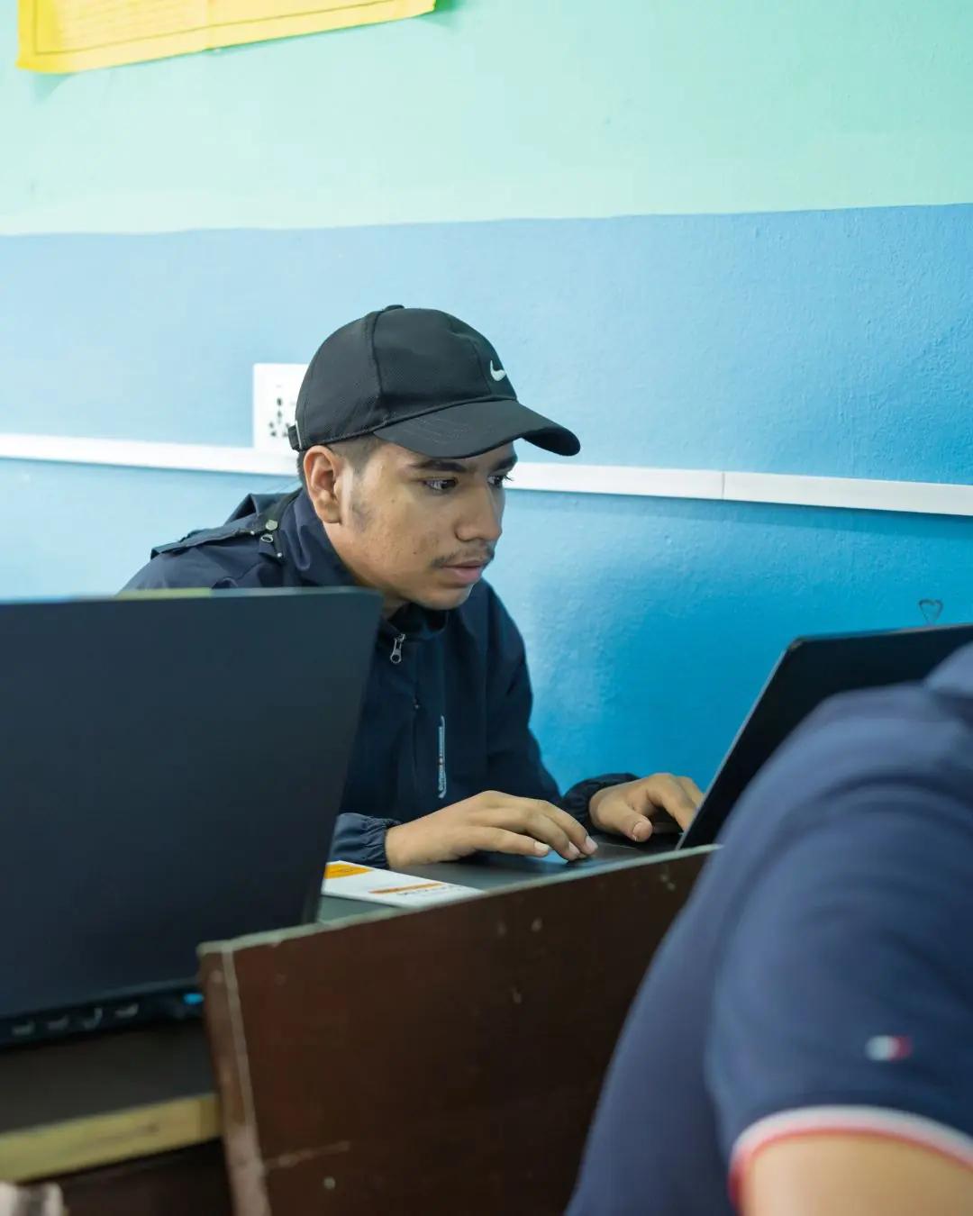 A row of students on the practical task