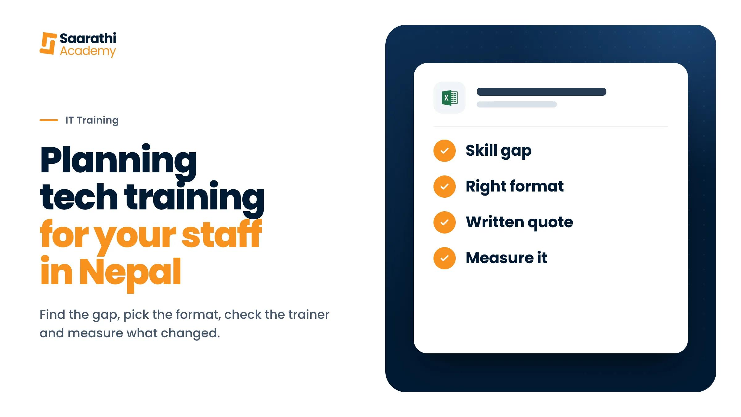 Checklist for planning corporate tech training for staff in Nepal, with Excel, ChatGPT, Python and AWS