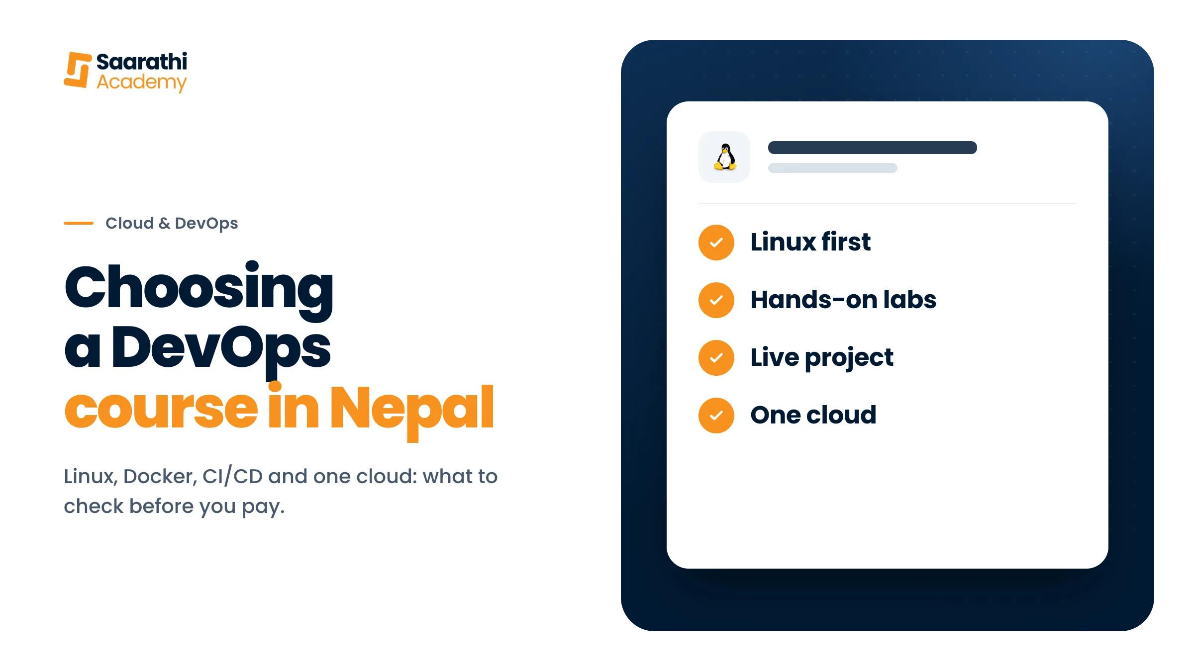 How to choose a DevOps course in Nepal: a checklist of Linux first, hands-on labs, a live project and one cloud