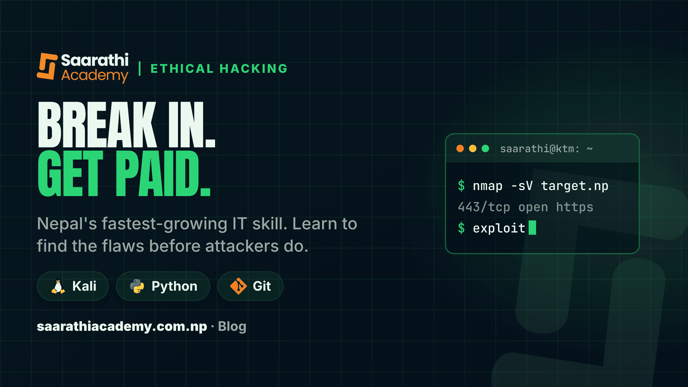 "Ethical hacking and cyber security in Nepal: Young Nepali penetration tester working with Kali Linux in Kathmandu offic