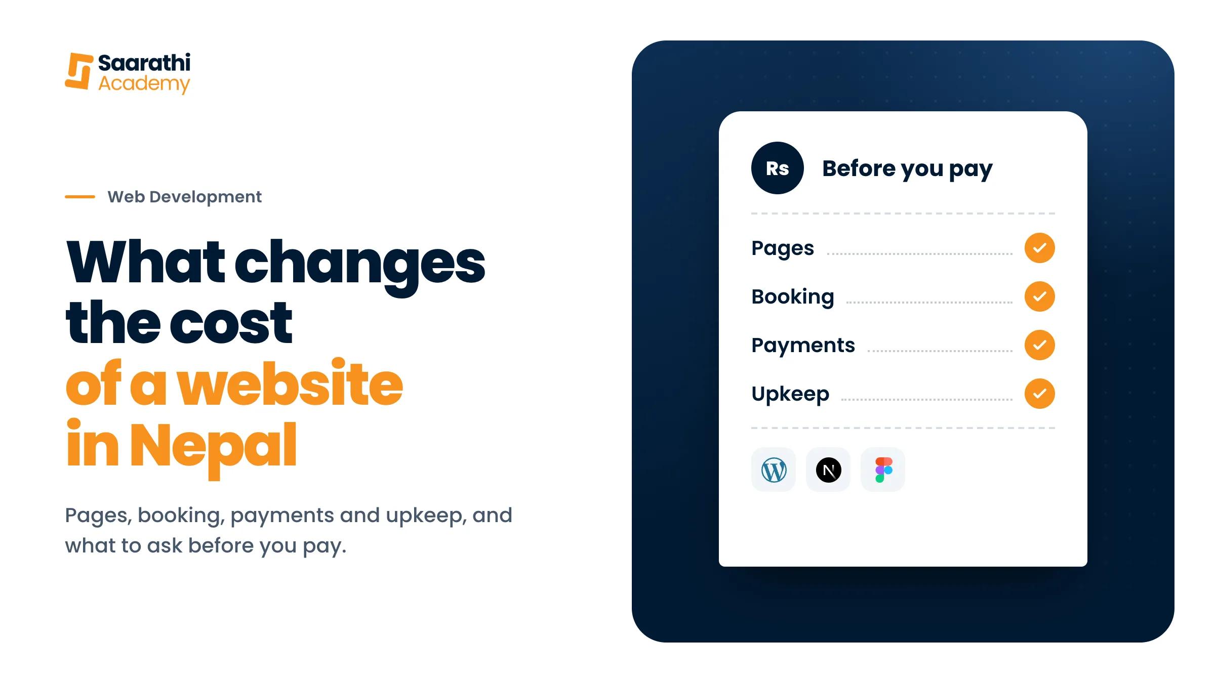What changes the cost of a website in Nepal, a checklist of pages, booking, payments and upkeep