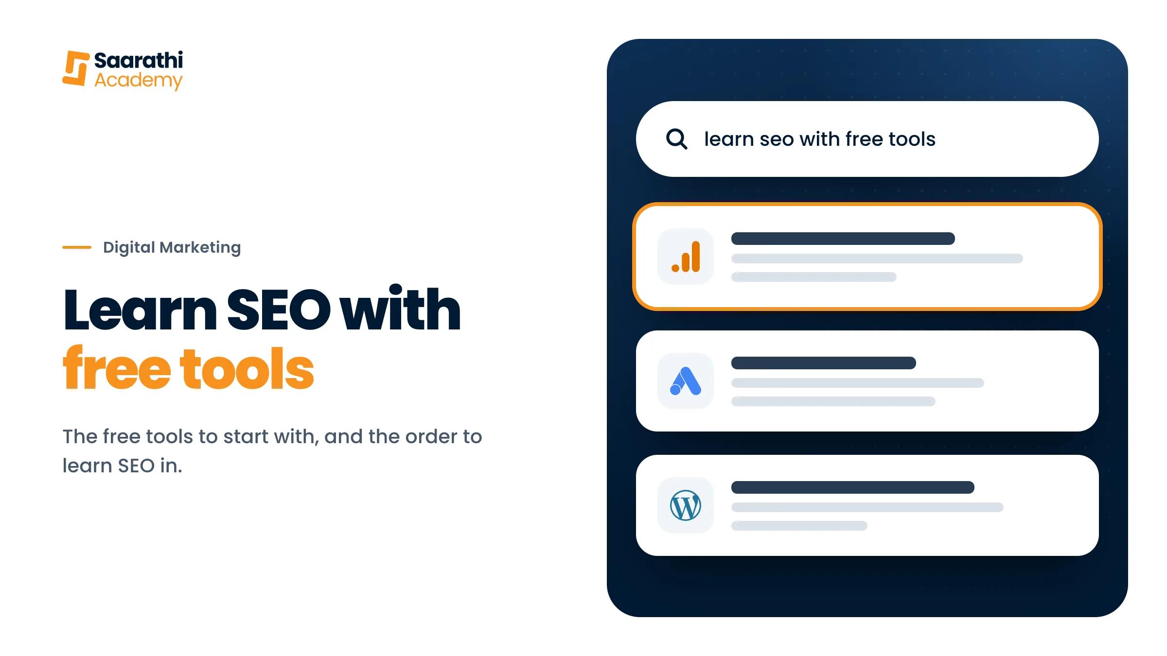 Learn SEO with free tools, with the Analytics, Keyword Planner, WordPress and Google Sheets logos